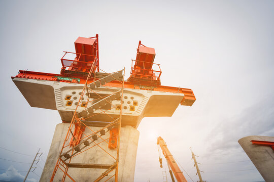 Concrete bridge structure and construction of the bypass route (new concrete bridge) are underway, including the construction of a bridge over the railway.