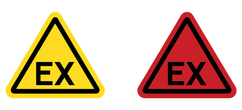 ATEX explosive atmosphere warning sign icons featuring hazardous areas, industrial safety, compliance, regulatory standards, and vector illustration.
