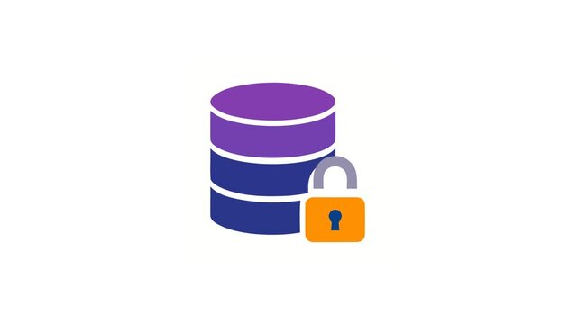 Secure database animation protecting cloud storage data in flat vector style on white background.