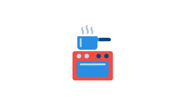 Minimalist blue cooking pot animation featuring rising steam vapor on white background