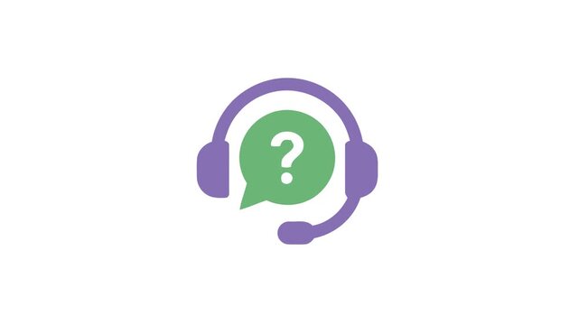 Lavender headset icon encircling a green help bubble in a flat minimalist animation style