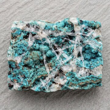 Detailed Macro Texture of Natural Cyan Chrysocolla Stone Intertwined with Translucent Quartz Veins