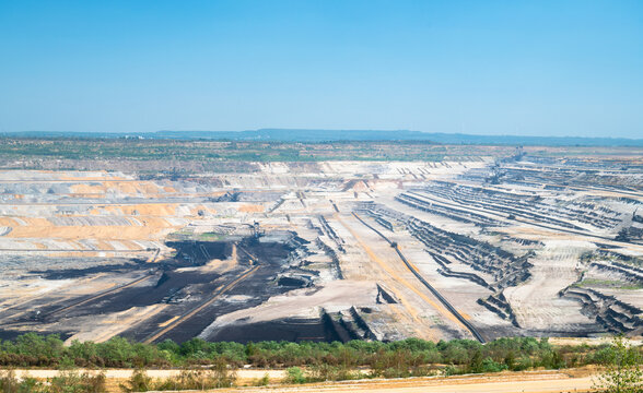 Hambach open pit mine operation area, coal mining lignite, industry, gigantic exavation of fossil fuels, damage to environment and ecosystem