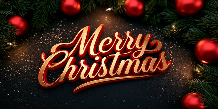 Merry Christmas Text Typography Graphic Design Element on Isolated Background
