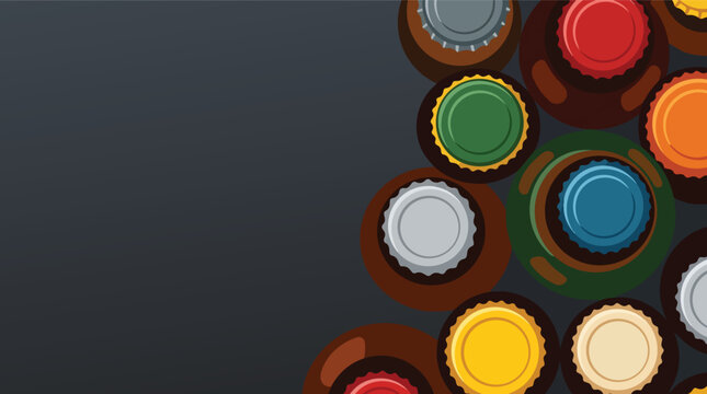 Beer bottle caps assortment beverage collection flat vector illustration for brewery pub marketing