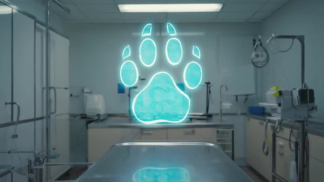 Hologram of a pet's paw at the vet.