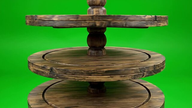 Rustic Cheese Display Wheel Stand Isolated on Green Screen for Culinary Presentations and Food Projects