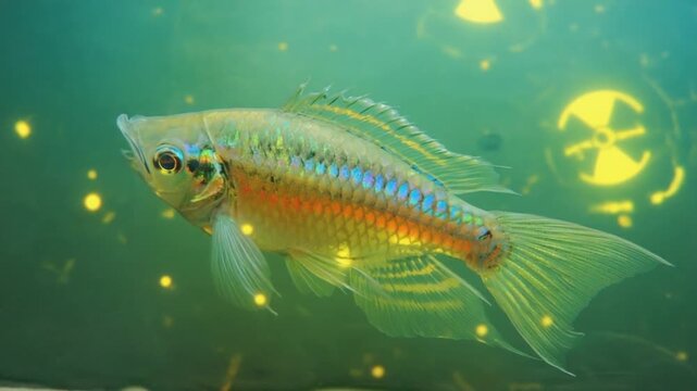 Radioactive fish. Lake next to a nuclear power plant.