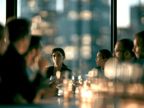 Diverse Business men and women at their meeting at modern urban glassy office