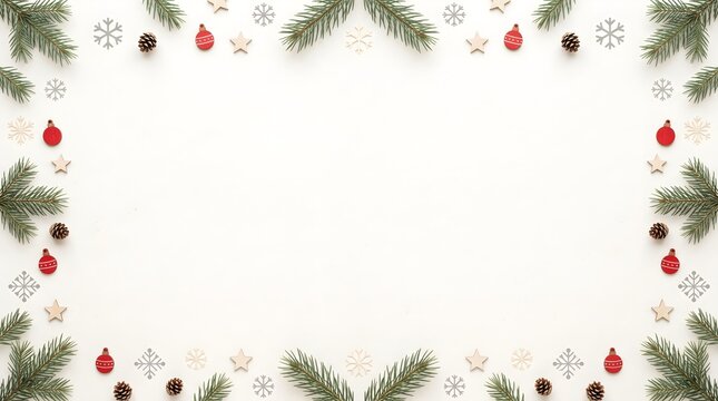 Christmas festive border with pine branches berries and snowflakes christmas snowflake seasonal
