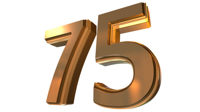 Gold 3D Number 75 Luxury Metallic Golden Numeral