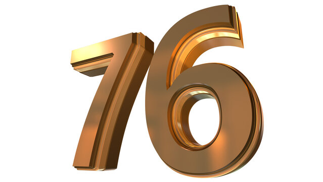 Gold 3D Number 76 Luxury Metallic Golden Numeral