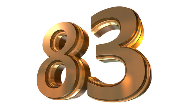 Gold 3D Number 83 Luxury Metallic Golden Numeral