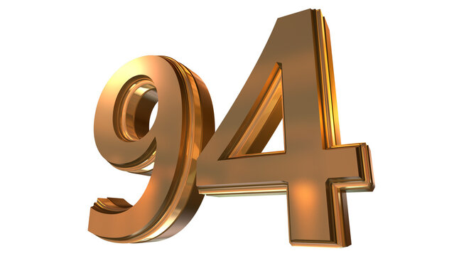 Gold 3D Number 94 Luxury Metallic Golden Numeral