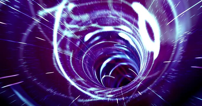 Abstract neon light tunnel loop with futuristic geometric camera movement and speed effects. 4K 3D Animation.