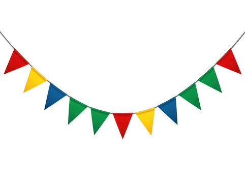 Colorful triangular bunting flags hanging on a string for party celebration and decoration