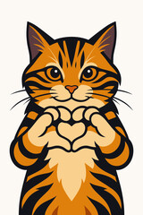 Fototapeta premium adorable striped orange tabby cat making heart shape hands love affection gesture domestic pet animal character mascot sticker decal graphic apparel poster print design artwork 