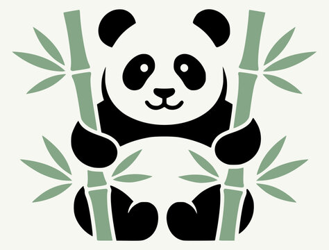 Cute cartoon panda eating bamboo isolated on white background for logo or mascot design