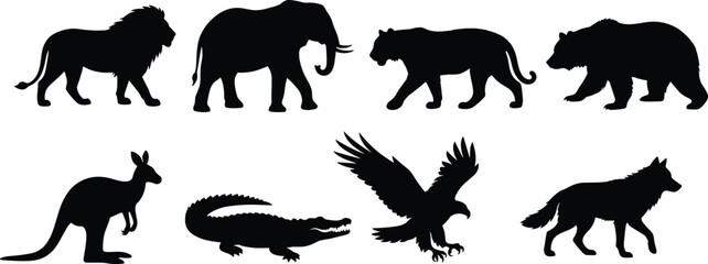 Obraz premium Black Silhouette Vector Set of Diverse Wild Animals from Different Habitats