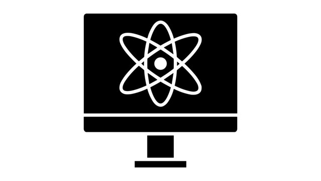 Computer monitor silhouette with atom symbol science and technology on a white background, screen display