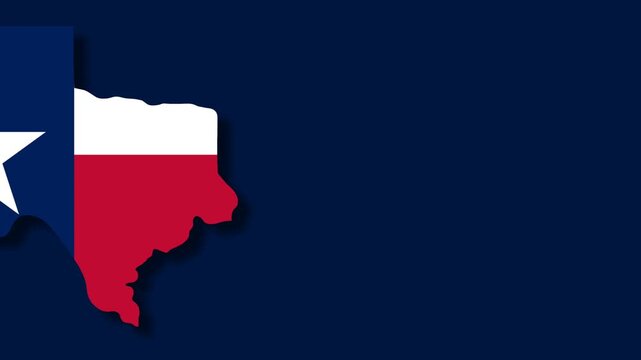 Stylized Texas Map Flag Animation on Dark Blue Background.