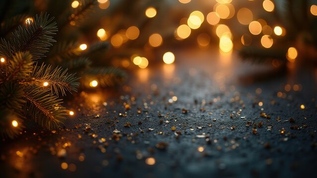 luxurious abstract holiday background with shimmering gold leaf and bokeh lights on dark velvet for festive commercial promotion