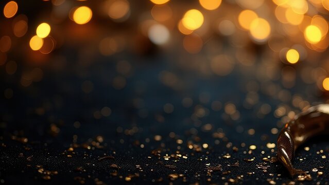 elegant abstract gold and navy background with shimmering glitter bokeh lights for luxury holiday marketing backdrop