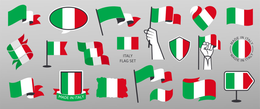 Italian Flags. Made in Italy Badges Vector Set in Different Styles