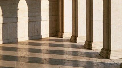 Fototapeta premium colonnade. Roman colonnade with morning light filtering through arches casting soft shadows. real-estate listings, architecture portfolios, designed for interior renovation comparisons for interiors.