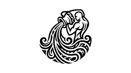 Obraz premium Aquarius Zodiac Sign Stylized Black and White Vector Illustration