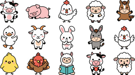 Obraz premium Cute livestock animal character set isolated design vector