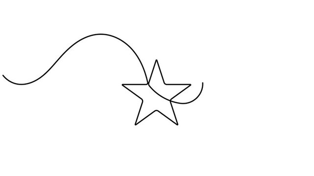 Animated review star inside a speech bubble icon sign continuous one line drawing moving on white background minimalist single art customer feedback and social media support symbol animation