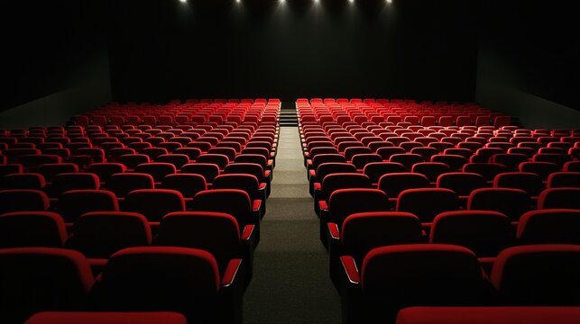 vacant. An empty grand auditorium with a spotlight on the vacant podium and red seats. real-estate listings.