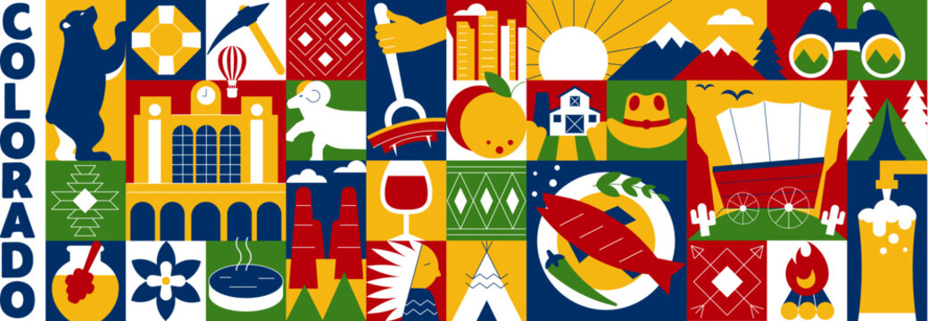 Colorado Geometric Pattern and Banner. Colorful Mosaic Illustration