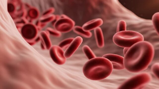 Red blood cells flowing smoothly through a vascular vessel with subtle motion and soft lighting