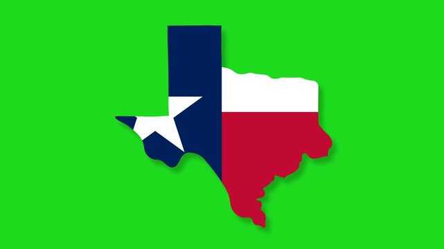 Texas Map Outline with Lone Star Flag Pattern on Chroma Key Green Screen.