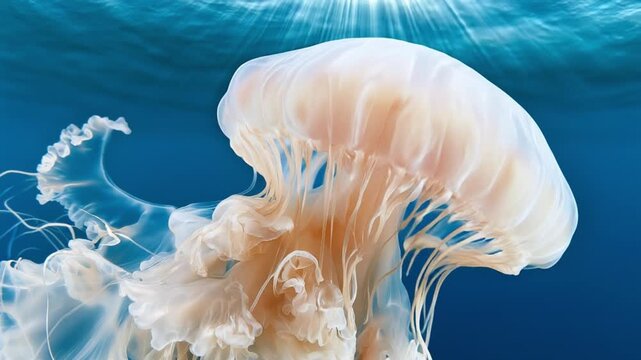 Large Jellyfish Floating Beneath Water Surface in Open Ocean Scene