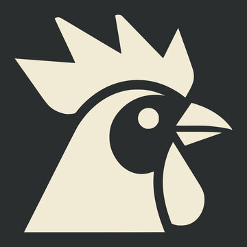 Minimalist rooster head logo icon in bold black and white vector design for branding