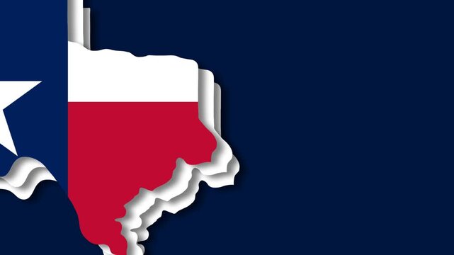 Texas Map Graphic with Lone Star State Flag Colors on Blue Background.