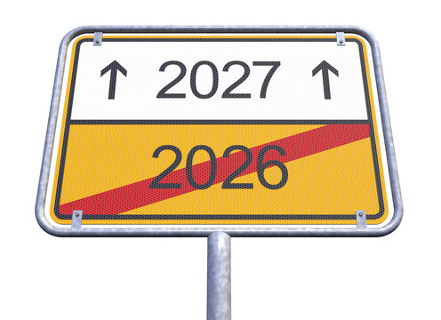 3d Illustration - Ortsschild - Ortstafel - 2026 - 2027 - Freisteller