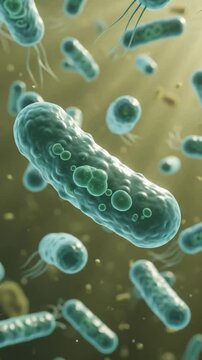 Bacteria Microorganisms Moving in a Microscopic View for Scientific Medical Research