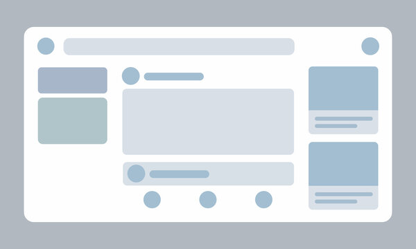 Modern website wireframe mockup with navigation header sidebars and content placeholders ui.