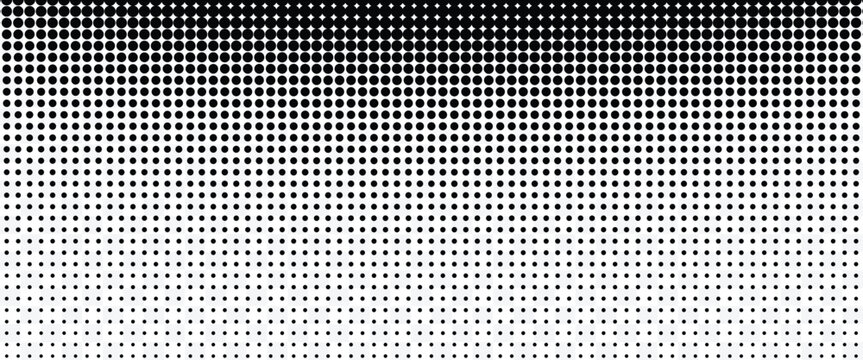 Dotted halftone gradient texture. Vanishing polka dot background. Repeating dots gradation pattern background. Black fading comic pop art overlay backdrop. Halftone raster effect wallpaper. Vector
