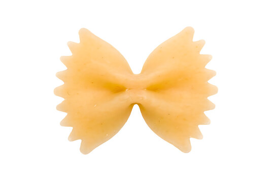 Single farfalle pasta shape isolated on black background showcasing Italian cuisine and culinary ingredients for food photography