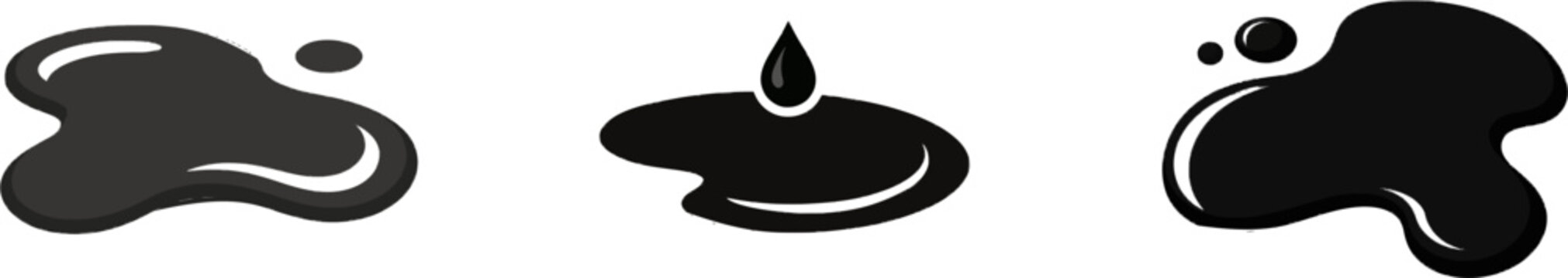 A premium black and white flat vector icon of a water puddle with solid black lines and fills, showcasing a modern UI style and exclusive minimalist design, isolated on a pure white background