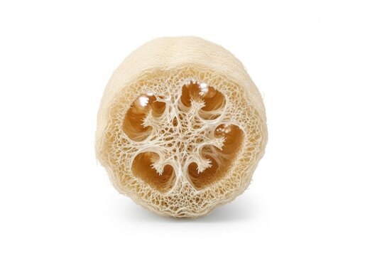 Natural fibrous loofah sponge section on white background