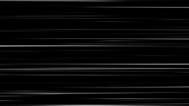 White radial comic light speed lines horizontal moving from right to the left on black background, Anime Speed Lines Background Animation, Right to Left speed lines moving with alpha channel.