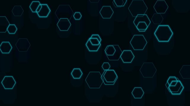 Abstract background with glowing blue neon hexagon shapes on a dark surface