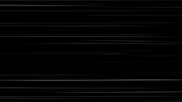 White radial comic light speed lines horizontal moving from right to the left on black background, Anime Speed Lines Background Animation, Right to Left speed lines moving with alpha channel.