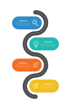 Business road map timeline infographic icons designed for abstract background.  4 step road journey concept .
